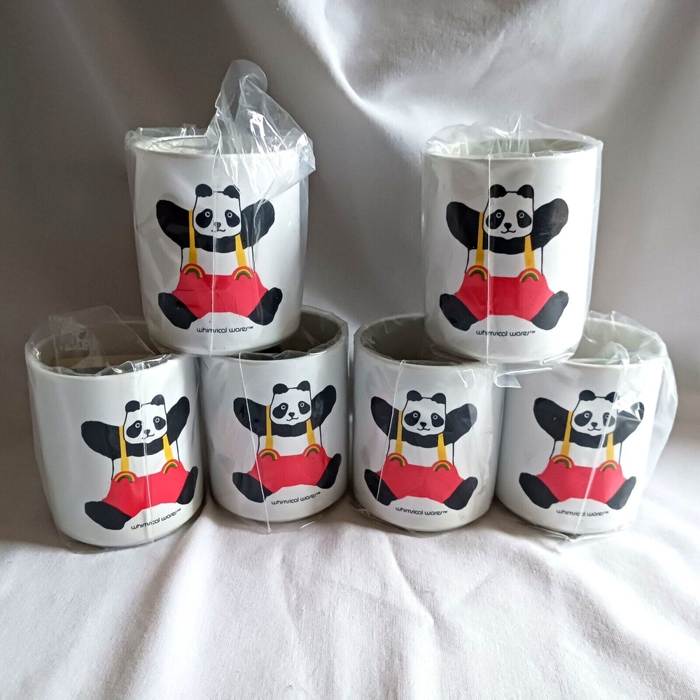 Vtg 6 Whimsical Wares Plastic Mugs Cups Panda Rainbow Japan Samuel Ward New